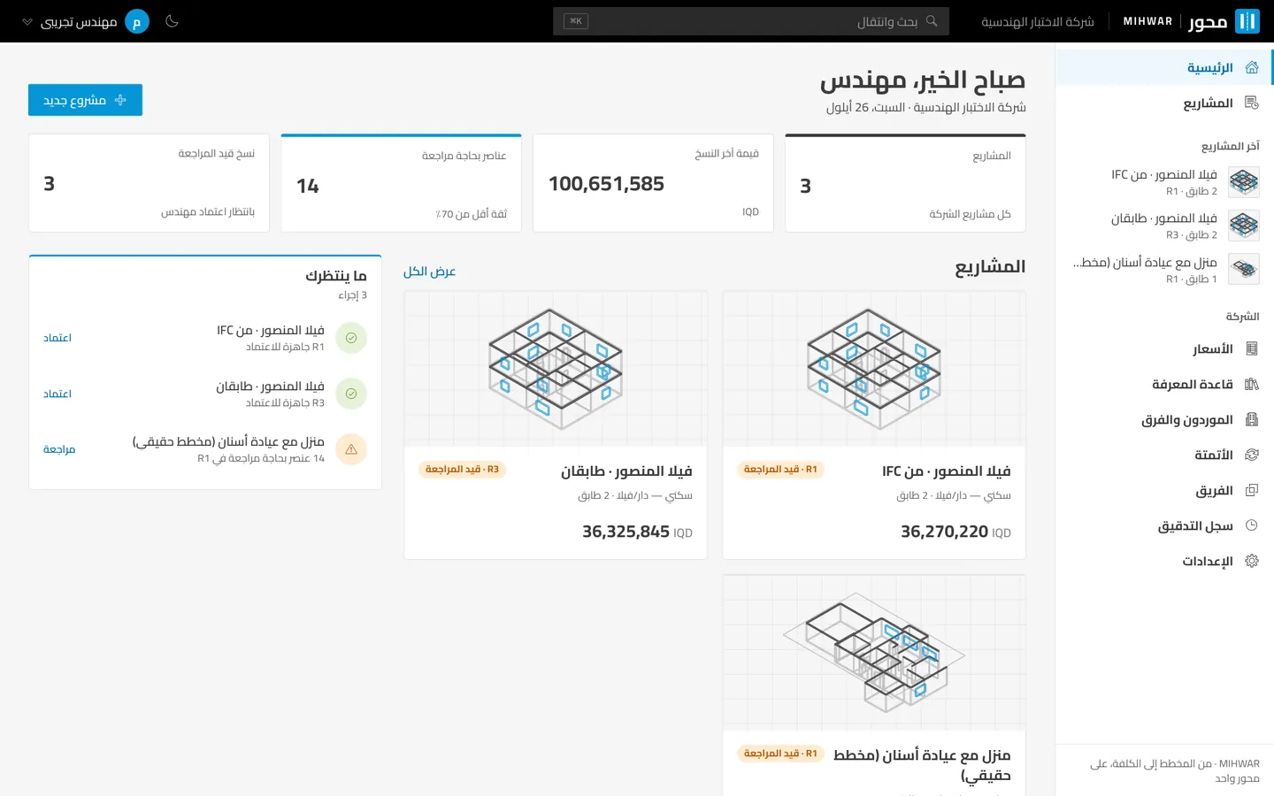 كيو محور: لوحة المشاريع